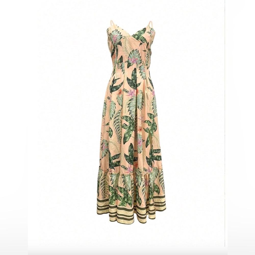 Tropical Print Striped High Slit Spaghetti Strap Maxi Dress - Picture 3 of 7